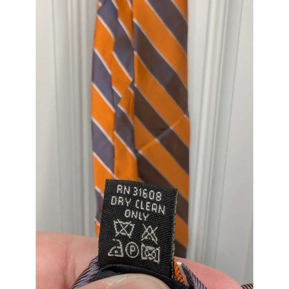 Jos A Bank Tie Silk Orange Purple Gray Striped 3.25